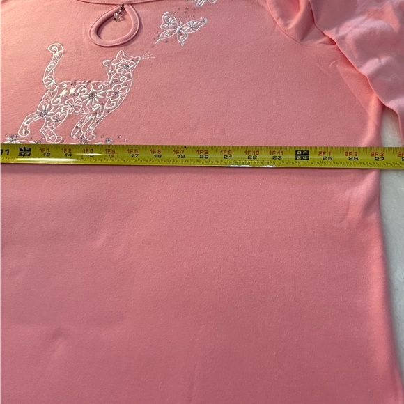 Quacker Factory Pink 3/4 Length Sleeve Top with Cat and Butterfly Embroidery - Picture 7 of 10